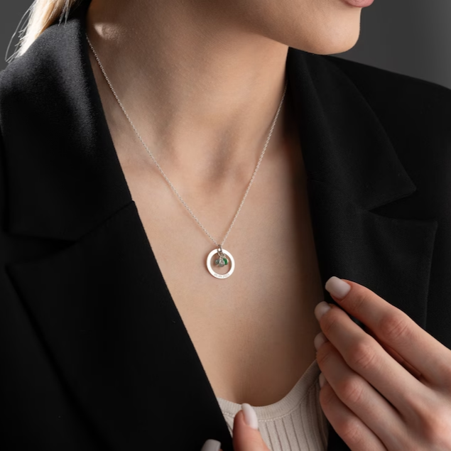 Personalized Gold Birthstone Necklace Women Name Necklace with Birthstone Circle Necklace Message Engraved on Circle Silver Engraved Jewelry