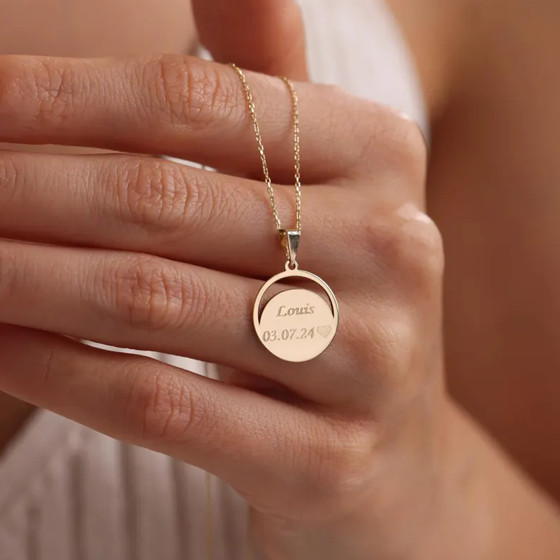 Solid Gold Fingerprint Necklace/Gold Round Fingerprint Necklace/Handmade Memorial Necklace / Memorial Gifts