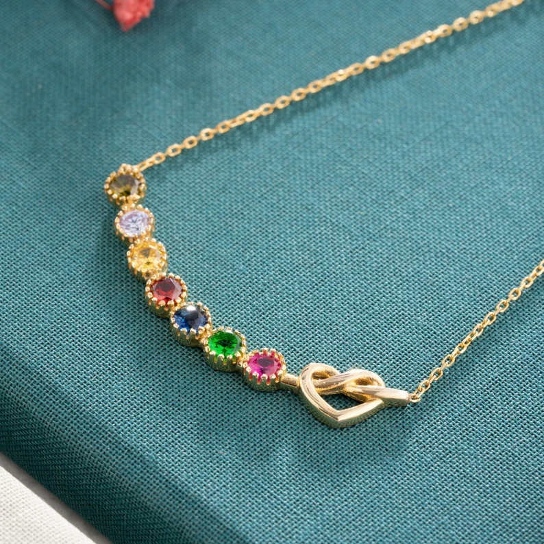 Birthstone Heart Necklace - Birthstone Necklace - Personalized Gifts - Birthday Gifts for Her - Mothers Day Gift - Grandma Gift - Mom Gift