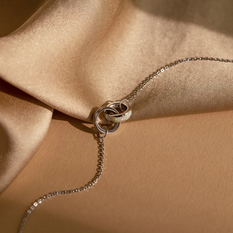 Interlocking Opal Bracelet by Caitlyn Minimalist • Dainty Infinity Charm Bracelet • Opal Inlay Jewelry • Gift for Girlfriend