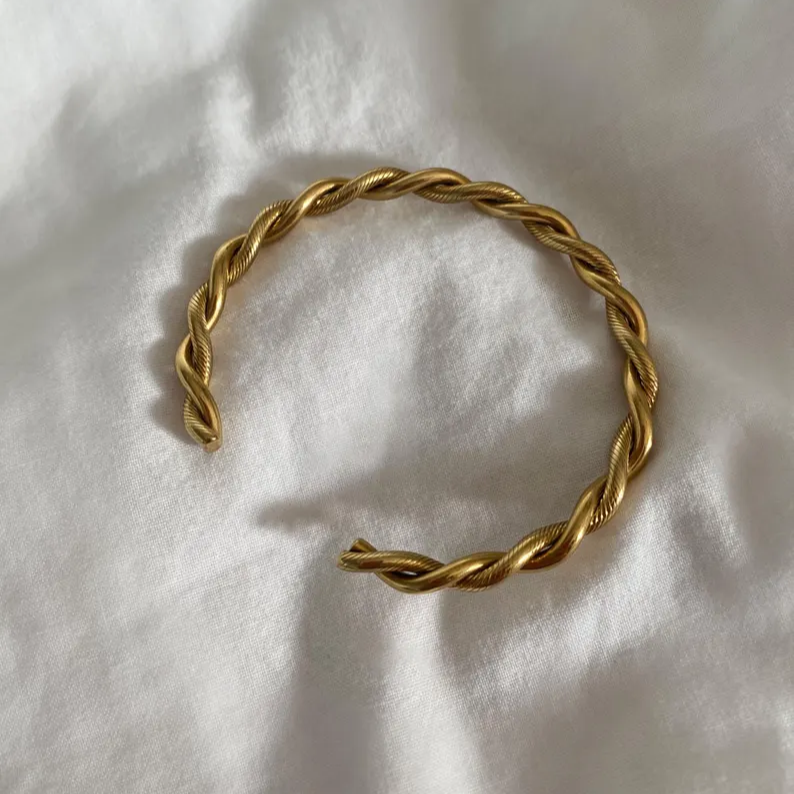 Gold Twist Rope Cuff Bracelet – 18K Gold Plated Bangle, Adjustable Stacking Bracelet, Two-Toned or Full Gold Gift for Her