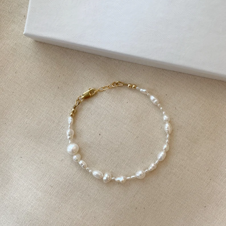 Freshwater Pearl Bracelet, 14K Gold Filled Dainty Mixed Pearl Bracelet, Natural Pearl Bracelet, MagBee Designs Irregular Pearl Bracelet