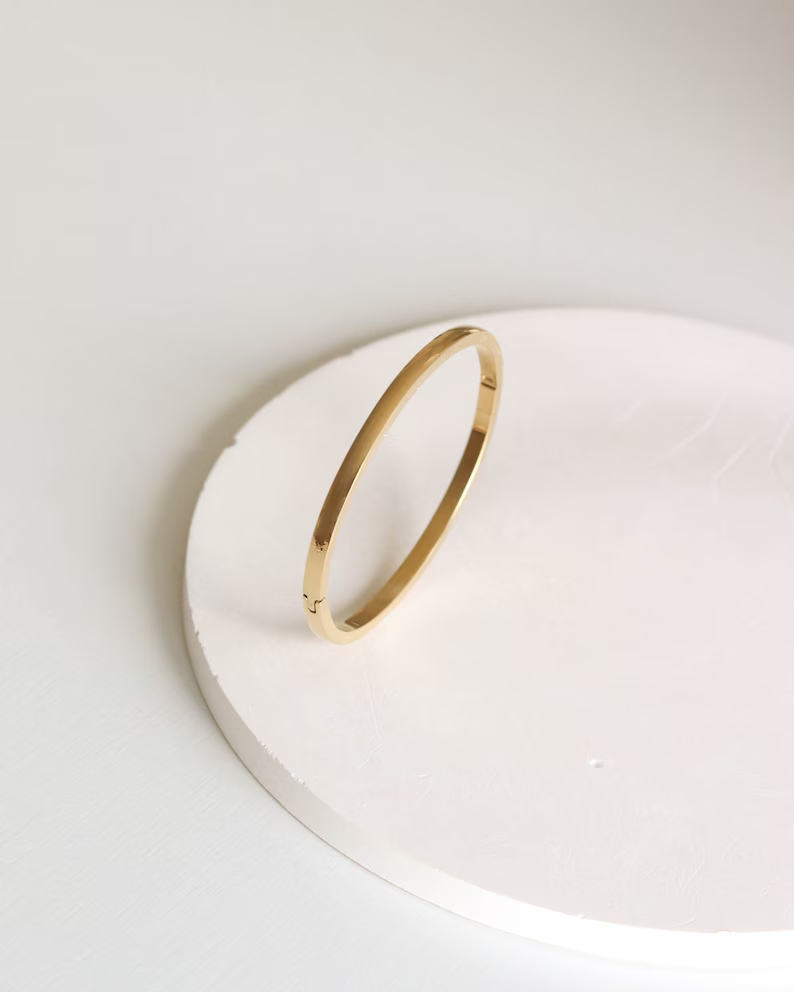 Water Resistant - 18k Gold Hinge Bracelet - 18k Gold Plated Bangle Bracelet - Gold Cuff Bracelet - Layering Bracelet