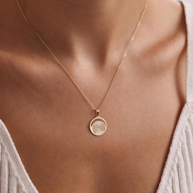 Solid Gold Fingerprint Necklace/Gold Round Fingerprint Necklace/Handmade Memorial Necklace / Memorial Gifts