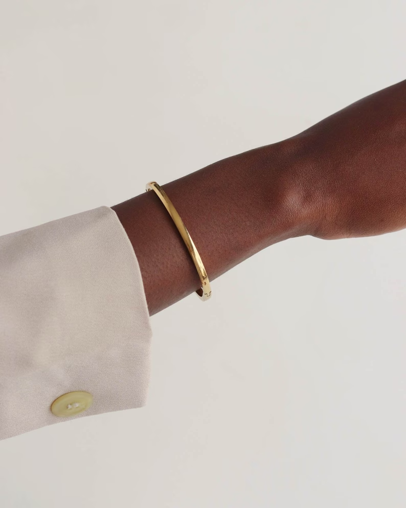 Water Resistant - 18k Gold Hinge Bracelet - 18k Gold Plated Bangle Bracelet - Gold Cuff Bracelet - Layering Bracelet