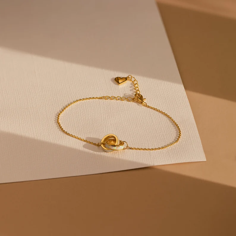 Interlocking Opal Bracelet by Caitlyn Minimalist • Dainty Infinity Charm Bracelet • Opal Inlay Jewelry • Gift for Girlfriend