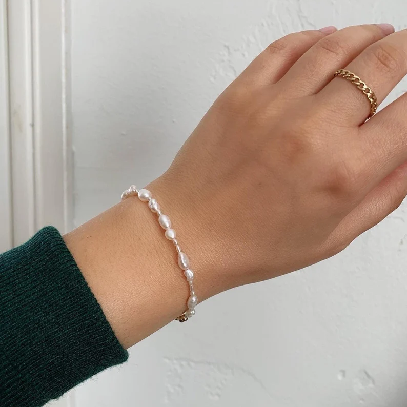 Freshwater Pearl Bracelet, 14K Gold Filled Dainty Mixed Pearl Bracelet, Natural Pearl Bracelet, MagBee Designs Irregular Pearl Bracelet