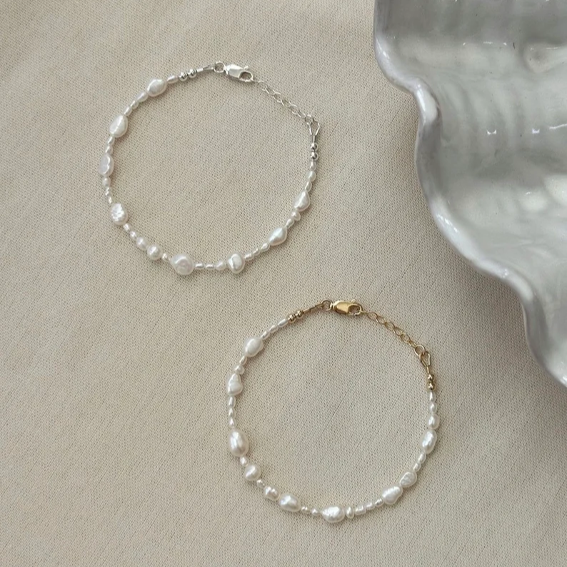 Freshwater Pearl Bracelet, 14K Gold Filled Dainty Mixed Pearl Bracelet, Natural Pearl Bracelet, MagBee Designs Irregular Pearl Bracelet